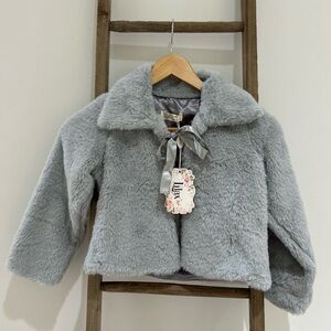 Luxury Faux Fur Coat With Collar for Girls Bolero Jacket Tied Ribbon Warm Cozy